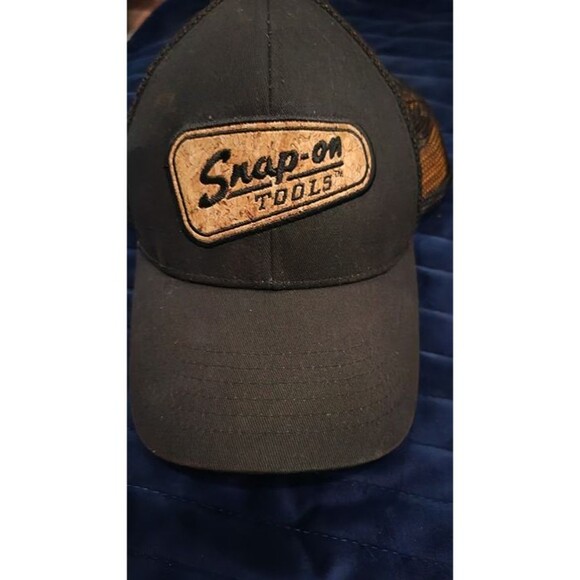 Snap-On Tools Embroidered Cork Patch Black Mesh Back SnapBack Trucker Hat - Picture 2 of 7